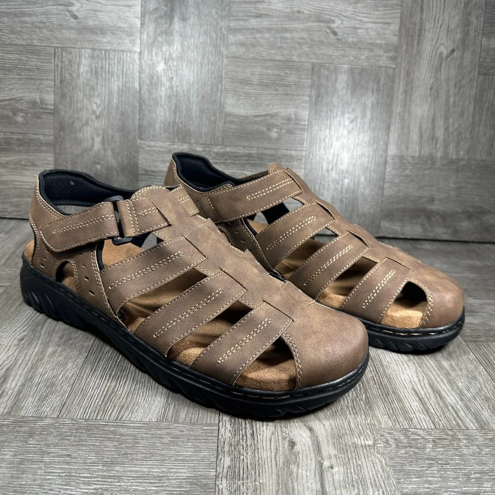 Dr. Scholl's Candid Fisherman Sandals Mens 12 Brown Comfort Memory Foam NEW
